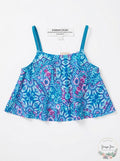 Summer Crush Big Girls Printed Flounce Tankini TOP ONLY  - Blue, Size 16