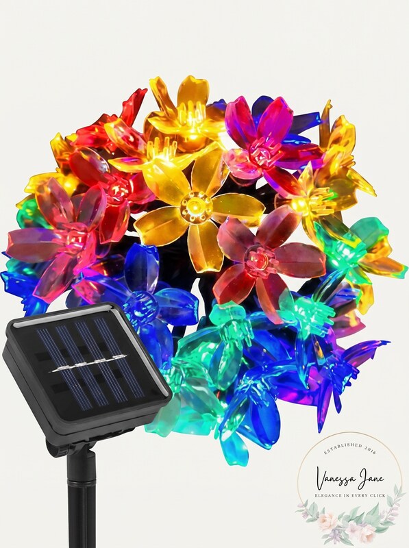 Lightsmax Outdoor 22 Ft. Solar Flower Mini Bulb 50 Led String Light Multi-Color