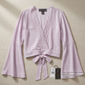 Polly and Esther Juniors Lace Trim Surplice Top, Size Large