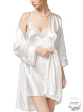 Linea Donatella Women's Mrs-Embroidered Wrap Robe Ivory White, Size Small