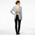 BAR III Womens Metallic Twist-back Long Sleeve Jewel Neck Top, Size Small