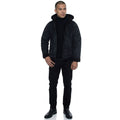 Sean John Mens Faux Shearling Hooded Bomber Jacket, 3XL/Black