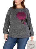 Style & Co. Womens Plus Jacquard Floral Pullover Sweater, Size 0X