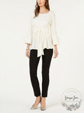 Alfani Faux-Fur-Cuff Tie-Front Blouse