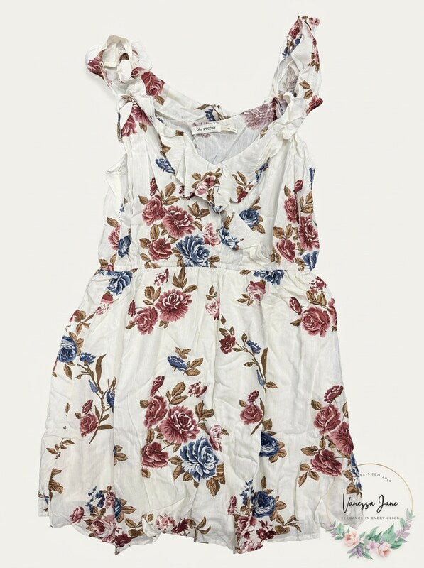 Blu Pepper Womens Floral Dress Ruffle Trim, Size Medium