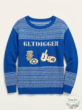 Isabellas Closet Womens Gelt Digger Ugly Hannukkah Sweater, Blue, Size Medium