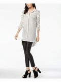Bar III Womens White Button Down Ruched Sleeves 3/4 Sleeve Top,Size XS