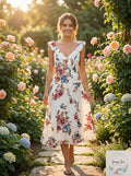 Blu Pepper Womens Floral Dress Ruffle Trim, Size Medium