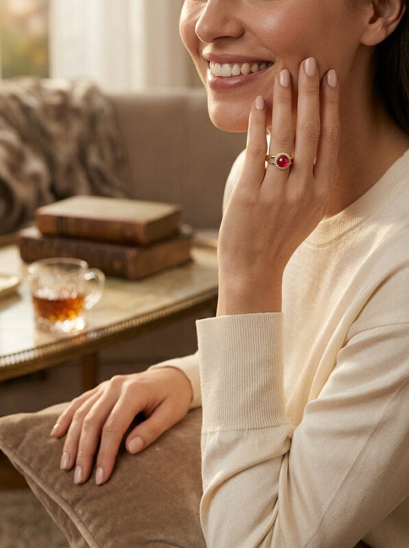 Charter Club Gold Plate Pave and Imitation Pearl Halo Split Ring, Size 10/Red