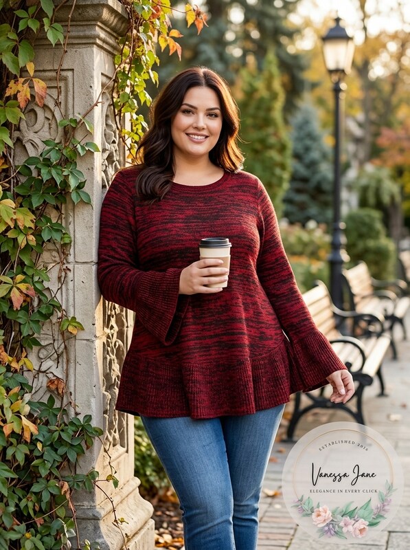 Style & Co Womens Plus Ribbed Trim Ruffled Pullover Sweater