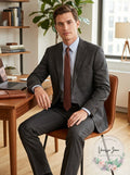 Dkny Mens Modern-Fit Stretch Charcoal/Brown Plaid Suit Separate Jacket,40L