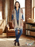 Fresh Womens Jacquard Aztec Print Cardigan Sweater With Fringe, Size Large