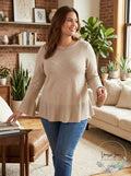 Style & Co Womens Plus Ribbed Trim Ruffled Pullover Sweater