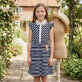 Monteau Big Girls Embroidered Collar Striped Dress, Size Small