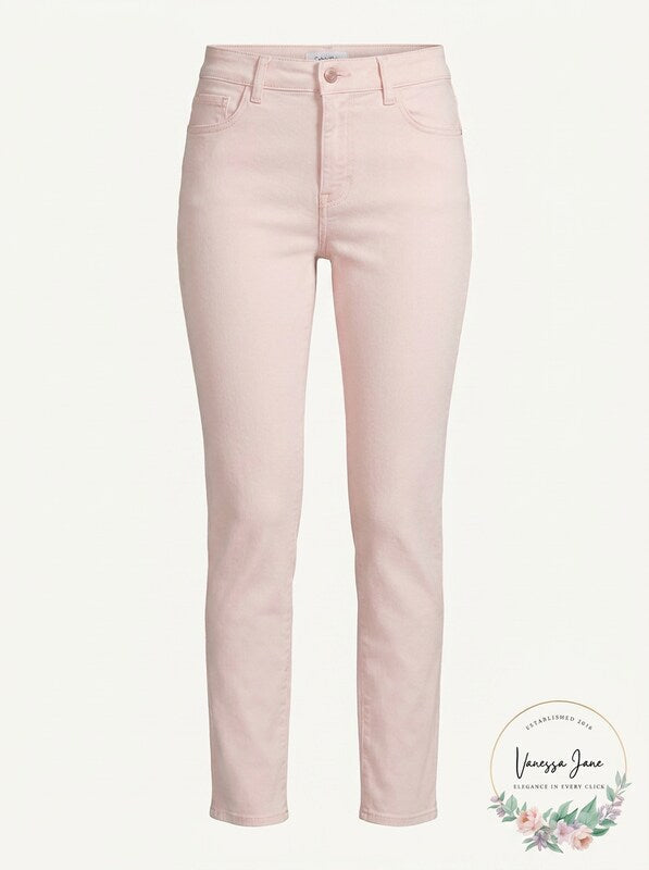 Calvin Klein Womens Denim Mid-Rise Straight Leg Jeans