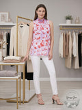 Calvin Klein Floral-Print Smocked-Neck Top, Size Large