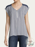 BCX Womens V Neck Cap Sleeves Blouse-Juniors, Blue/ Size Small