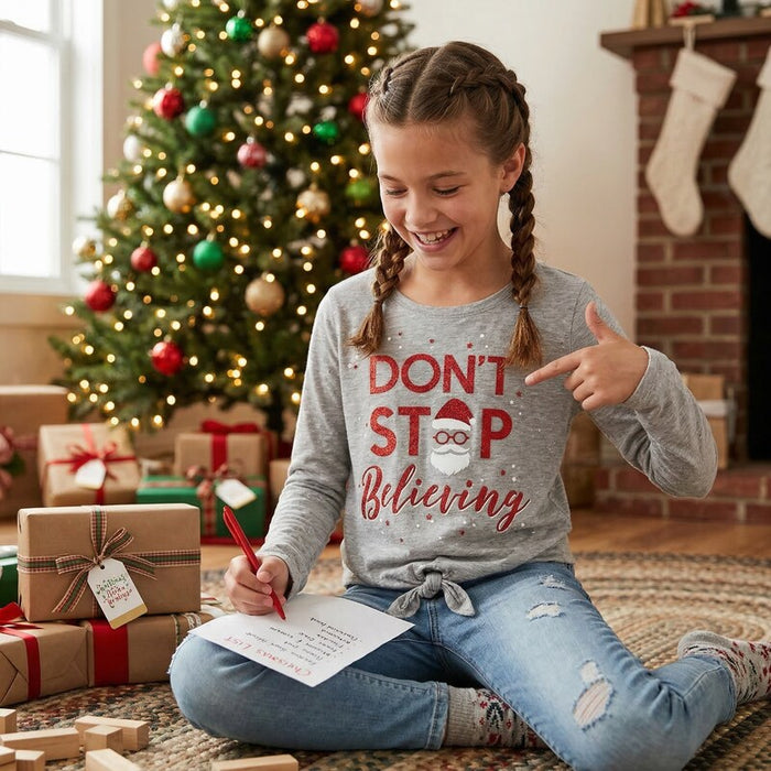 Epic Threads Big Girls Believing-Print T-Shirt, Gray Size Small