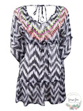 Miken Womens Embroidered V-Back Ruffled Tunic Dress Swim Cover-Up , Medium