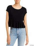 Aqua Womens Ribbed Flounce Blouse, Size Large