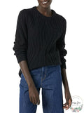 Amazon Essentials Womens 100% Cotton Crewneck Cable Sweater, Black, Medium