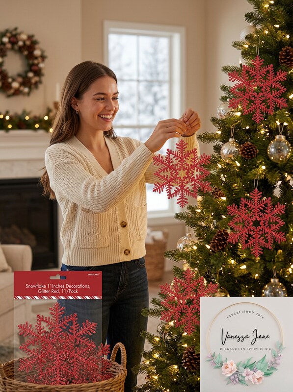 Amscan Snowflake 11Inches Decorations, Glitter Red, 11/Pack