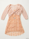 Beautees Girls' Big 2 Pc. Tie Front Shrug Over Pleated Tunic, Coral, Size Large