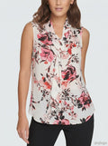 Dkny Floral Tie-Neck Top, Size Large