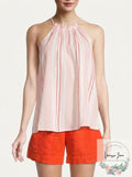 Joie Womens White Ruffled Gathered Striped Sleeveless Halter Top