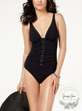 Gottex Shirred D-Cup Tummy-Control Tankini Top Womens Swimsuit,Size 34D