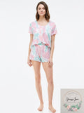 Roudelain Ribbed Lettuce-Trim Shorts Loungewear Set