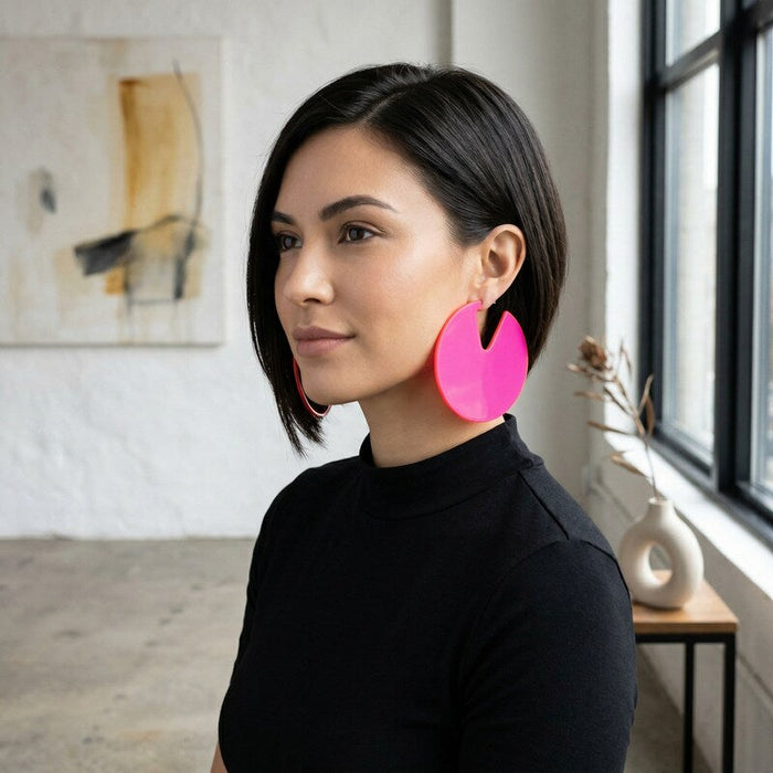 Inc Silver-Tone and Pink Circle Hoop Earrings