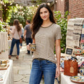 Carbon Copy Womens Striped Arrow-Embroidered Embellished T-Shirt, Size Medium