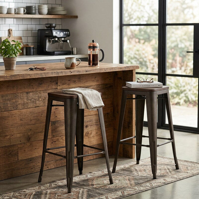 StyleWell Finwick Gunmetal Gray Backless Bar Stool With Wood Seat Set of 2