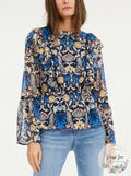 INC Womens Floral Print Ruffled Blouse, Size Large