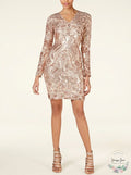Marciano Womens V-Neck Bodycon Sequined-Mesh Sheath, Size 6