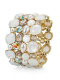 Inc Gold-Tone Stone and Crystal Cluster Stretch Bracelet