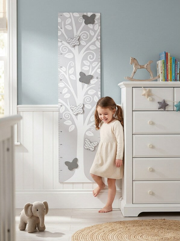 Brewster Silhouette Tree with 3D Butterflies Growth Chart Wall Decal