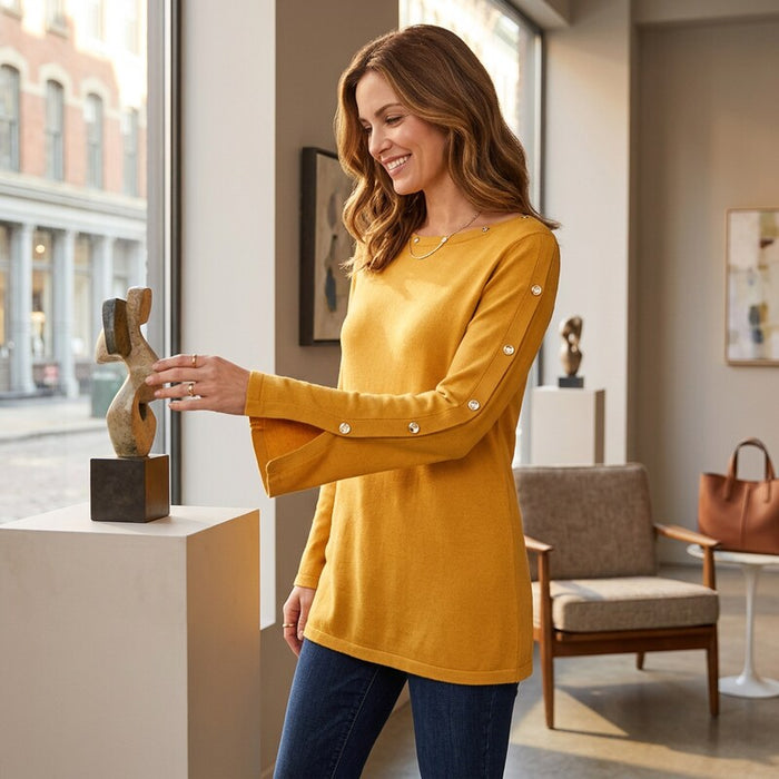 Alfani Womens  Embellished Jewel Neck  French Gold Sweater Size PS