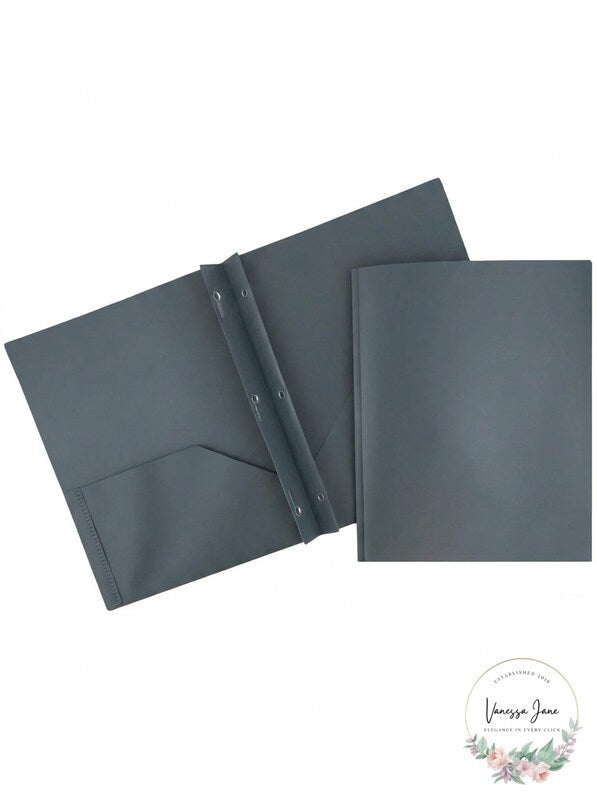 JAM Paper Plastic 2 Pocket Folders with Prongs Grey 6 Pack Durable POP Fold