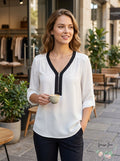 A. Byer Juniors Contrast Trim Zip Neck Top, Size XS