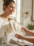 Avanti Towels, Monogram Initial Script Ivory and Gold 16″ x 30″ Hand Towel