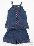 Lucky Brand Girls Blue Denim Short Romper One Piece Outfit, Size 2T
