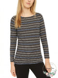 Anne Klein Womens Striped Boatneck T-Shirt, Size Large