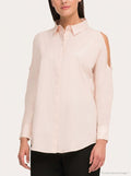 Dkny Women'S Pink Button Down Cold Shoulder Long-Sleeve Blouse Top Shirt, Large