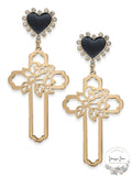 Thalia Sodi Gold-Tone Rose-Cross and Heart Stud Drop Earrings