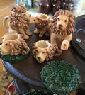 Lion Miniature Tea Set Resin Tray , Pot Sugar Creamer Cups & Saucer 8 Piece Set