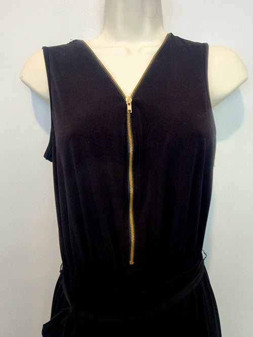 Espesso Women's Sleeveless Jumpsuit Pants Black with Gold Zipper Size M