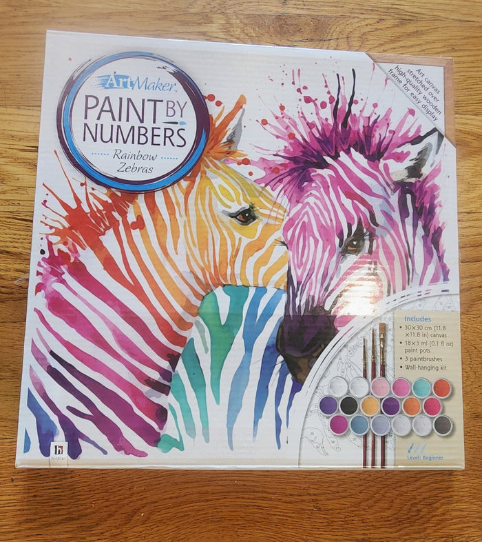 RAINBOW ZEBRAS paint by Numbers. 11.8" x 11.8"