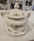 Vintage Porcelain Soup Tureen and plate  Gold Floral Design